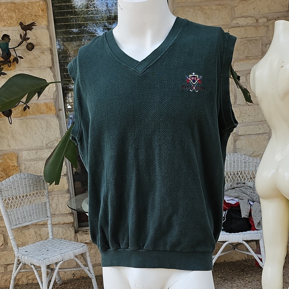 Vintage SDI Famous Quality Green Cotton Sleeveless Golf Vest L Eagle Quest